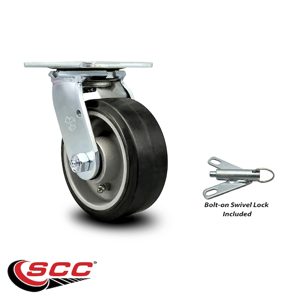 5 Inch Rubber on Aluminum Swivel Caster with Ball Bearing and Swivel Lock SCC